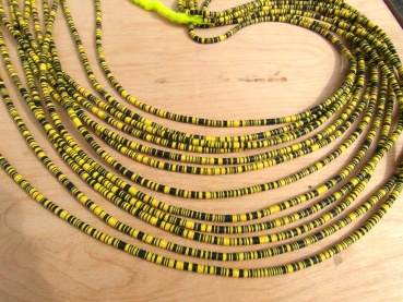 Bakelit Scheiben 4mm gelb-schwarz, Strang ca. 80 cm