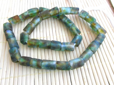 Recyclingglasperlen Tubes grün-blau-braun-kristall