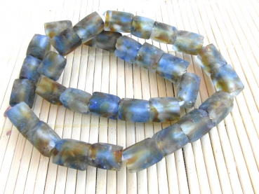 Recyclingglasperlen Tubes blau-braun-kristall